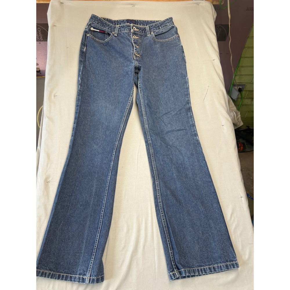 Vintage Tommy Hilfiger Tommy Jeans Flare Leg Button Fly Medium Wash Denim Sz 11